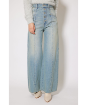 フロントボタンデザインハイウエストデニムパンツ