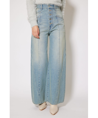 フロントボタンデザインハイウエストデニムパンツ