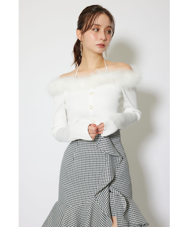 many wayフェザーオフショルニットトップス