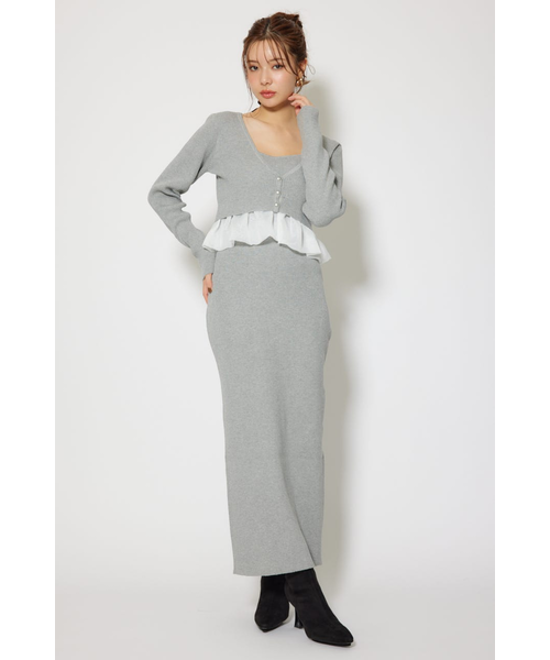 ジャスグリッティー〈美香さんコラボ〉カーデ×ペプラムワンピSET 白tall スタッフコーディネート】《美香さんコラボ》カーデ×ペプラムワンピ