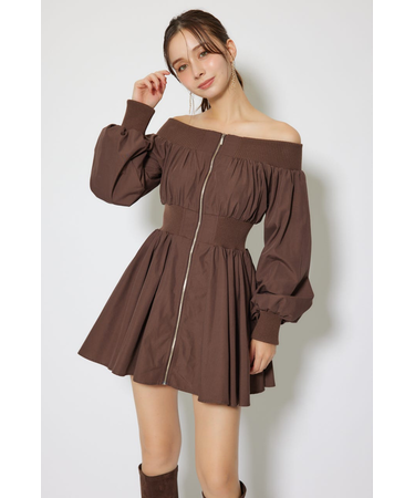 MA-1オフショルロングスリーブミニワンピース