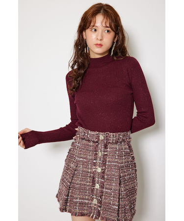 サムホール付きウォッシャブルハイネックニットトップス