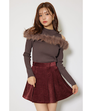 ショルダーオープンフェイクファーニットトップス