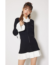 レイヤードパターンシャツニットミニワンピース