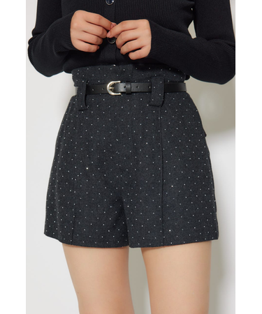 ベルト付きピンタックショートパンツ