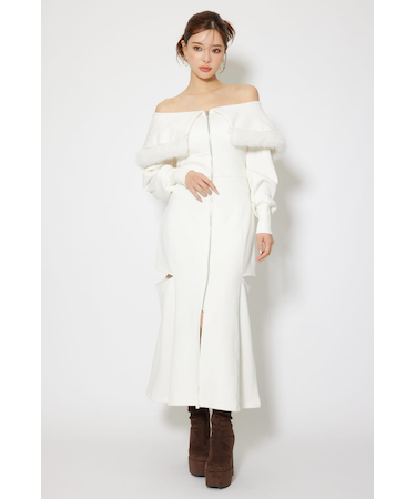 フェイクファー付きカッティング裏起毛ワンピース