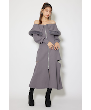 フェイクファー付きカッティング裏起毛ワンピース