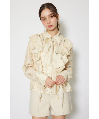 2WAYフリルフラワーブラウス