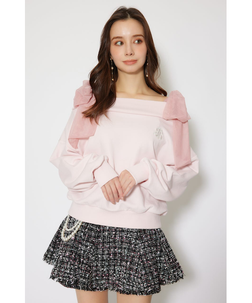 2WAYチュールオフショルスウェットトップス