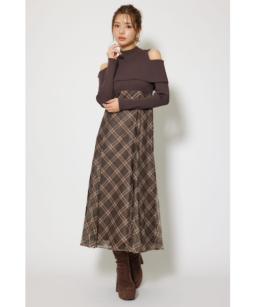 ドッキングオフショルニットフレアワンピース