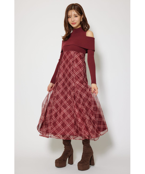 ドッキングオフショルニットフレアワンピース