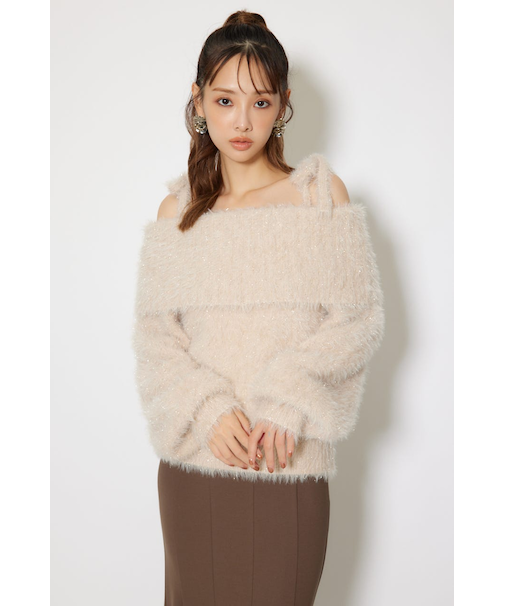 2WAYファーライクジャガードニットトップス