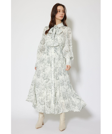 ラインフラワーボウタイワンピース