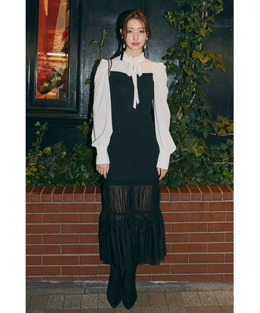 チュールドッキングニットマーメイドワンピース