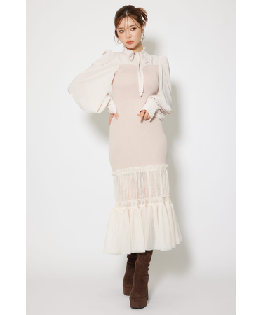 チュールドッキングニットマーメイドワンピース