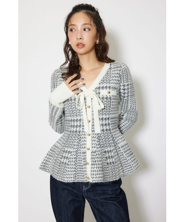 2WAYペプラムジャガードニットカーディガントップス