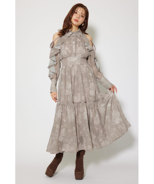 フリルスリーブニットドッキングワンピ