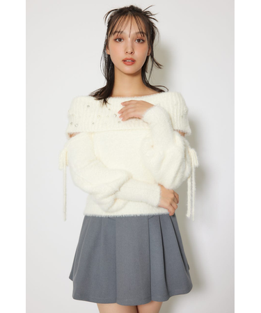 オフショルシャギーレディーニットトップス