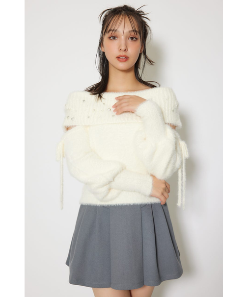オフショルシャギーレディーニットトップス