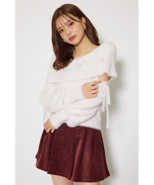 オフショルシャギーレディーニットトップス