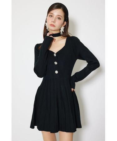 フロントビジュープリーツミニニットワンピース
