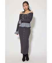 2WAYビジューフラワーオフショルタイトニットワンピース