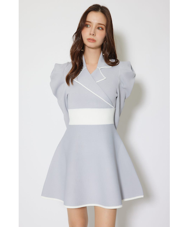 テーラードカラーミニフレアニットワンピース