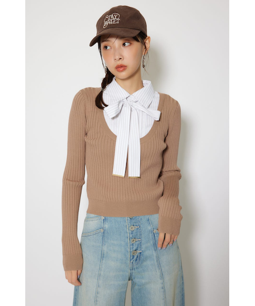 シャツドッキングロングスリーブニットトップス