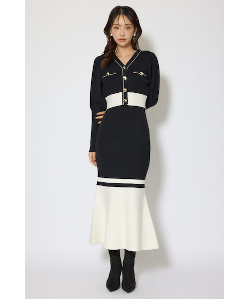 rienda バイカラー カーデ セット ニット ワンピース リエンダ バイカラーカーデセットニットワンピース｜リエンダの通販｜&mall