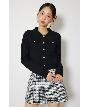 ゴールドボタンロングスリーブニットトップス