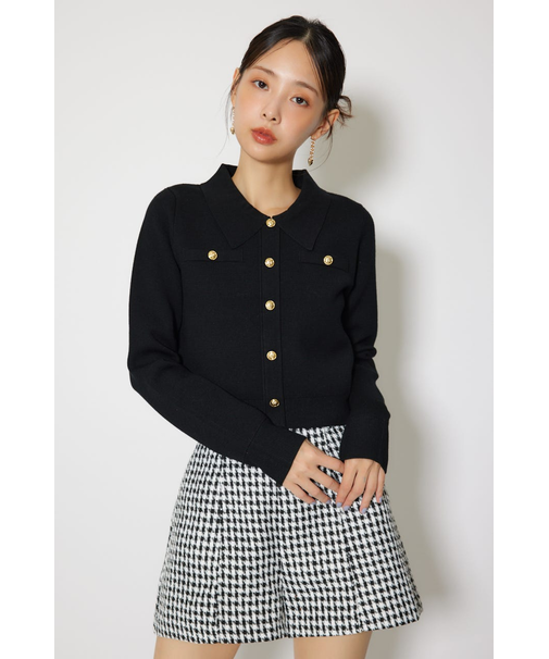 ゴールドボタンロングスリーブニットトップス