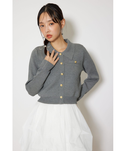 ゴールドボタンロングスリーブニットトップス