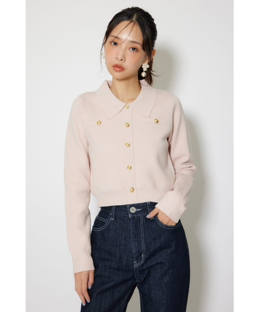 ゴールドボタンロングスリーブニットトップス