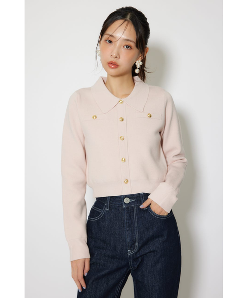 ゴールドボタンロングスリーブニットトップス