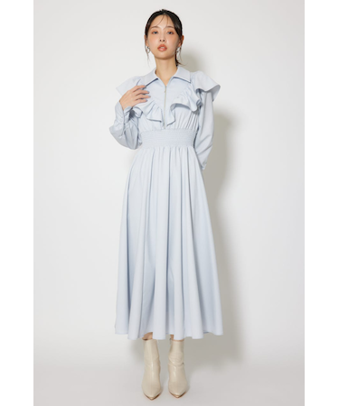 フロントZIPフリルシャツワンピース