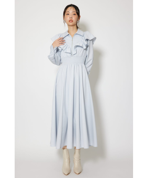 フロントZIPフリルシャツワンピース