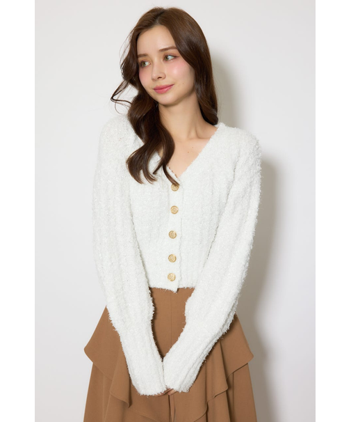 デザインボタンオフショルニットカーディガントップス