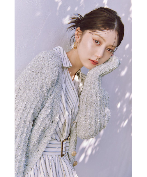 デザインボタンオフショルニットカーディガントップス