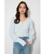 デザインボタンオフショルニットカーディガントップス