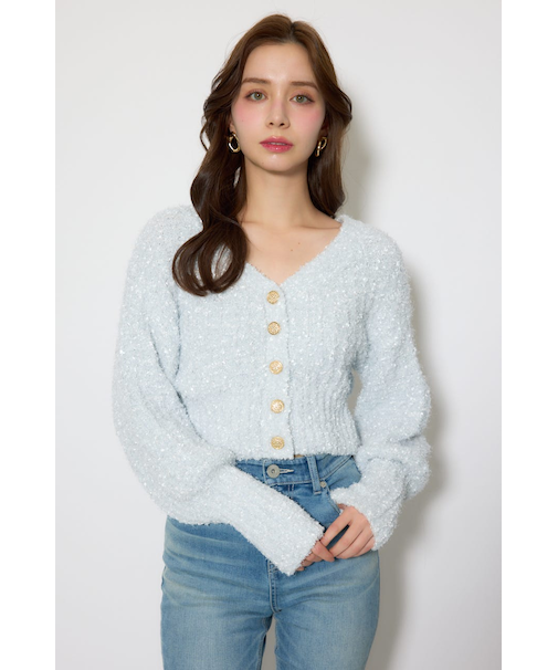 デザインボタンオフショルニットカーディガントップス