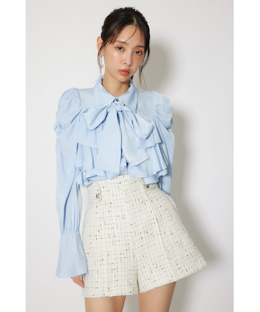 BIGリボンダンガリーパターンブラウス