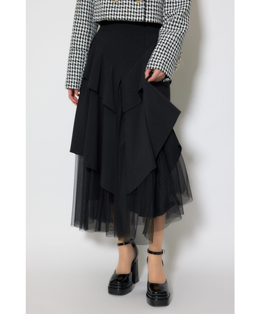 チュールレイヤードラッフルジャストウエストスカート