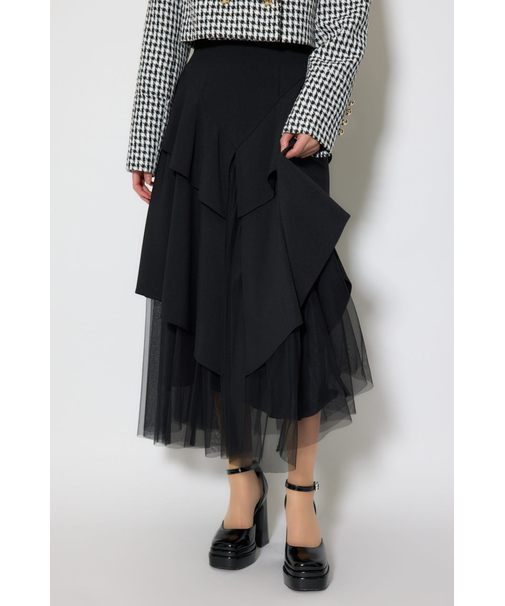 チュールレイヤードラッフルジャストウエストスカート