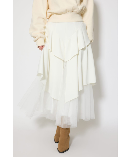 チュールレイヤードラッフルジャストウエストスカート