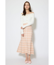 リボンデザインツイードニットワンピース