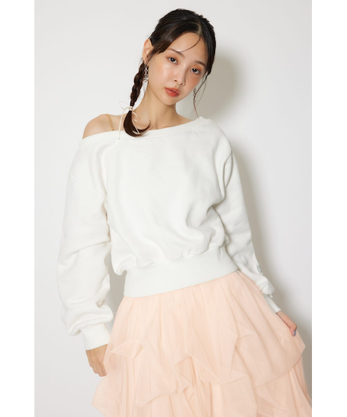 ワンショルダーボリュームスウェットトップス