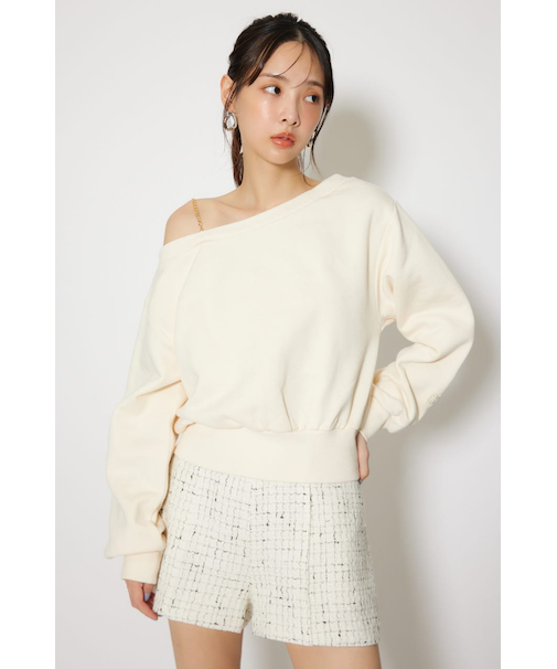 ワンショルダーボリュームスウェットトップス
