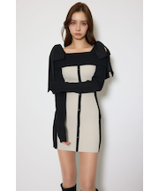 バイカラーオフショルリボンニットミニワンピース