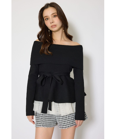 チュールレイヤードペプラムニットトップス