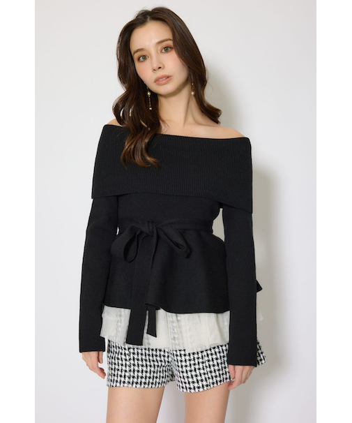 チュールレイヤードペプラムニットトップス